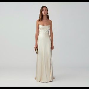 NWT Fame & Partners Champagne Strappy Draped Gown